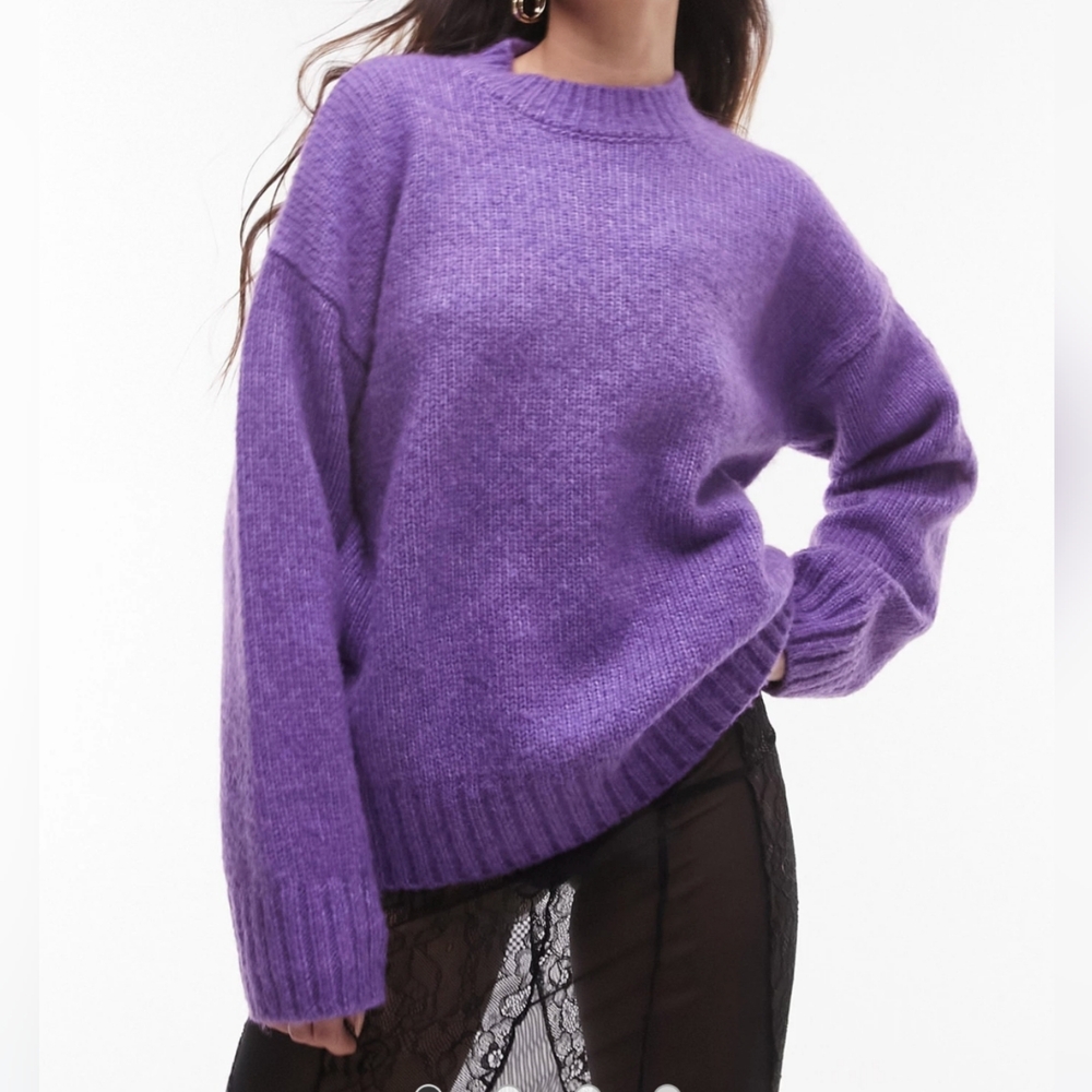 Topshop Fluffy Crewneck Sweater in Purple